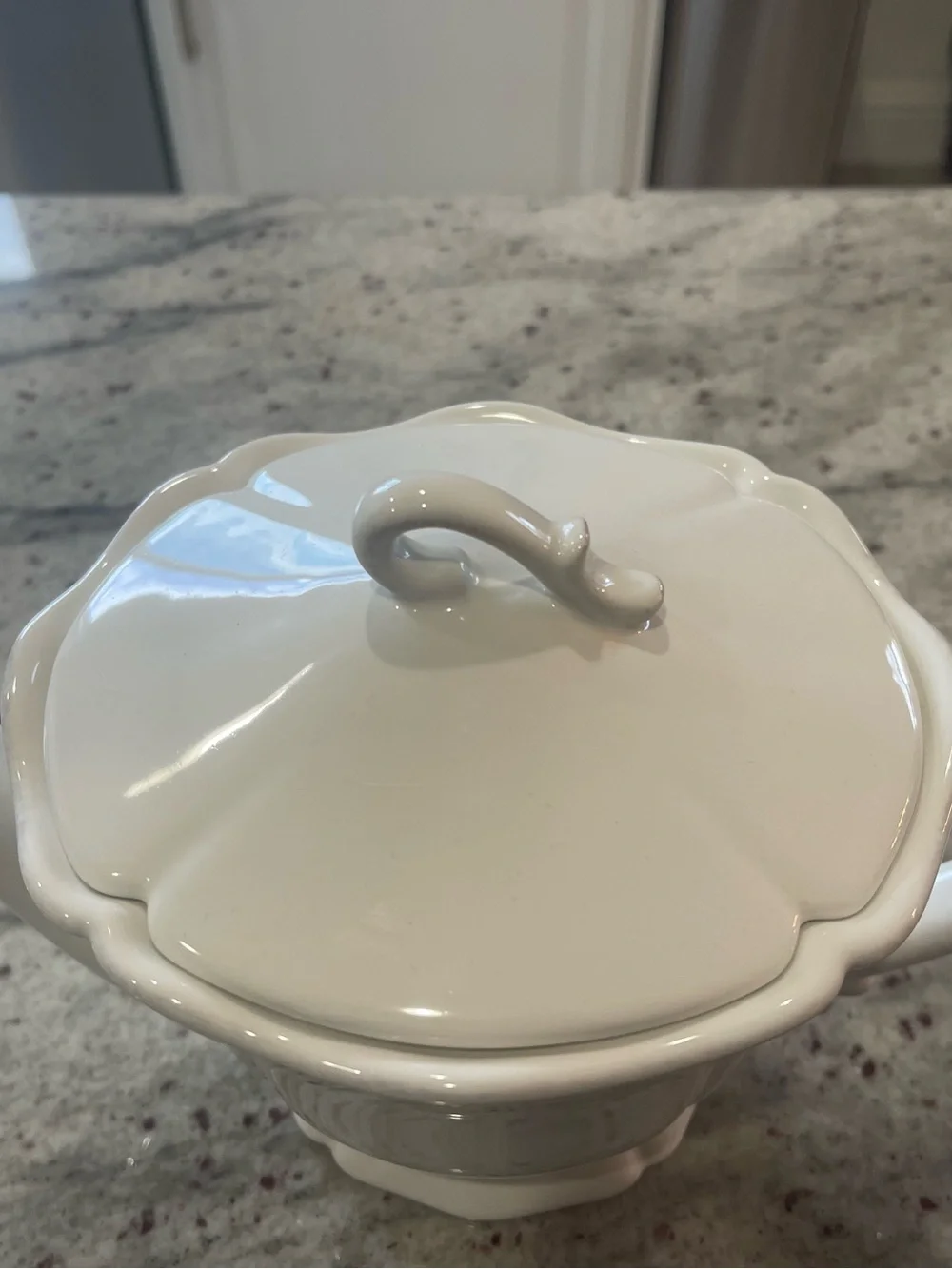 Sur La Table White Earthenware Teapot with Decorative Handle and Lid